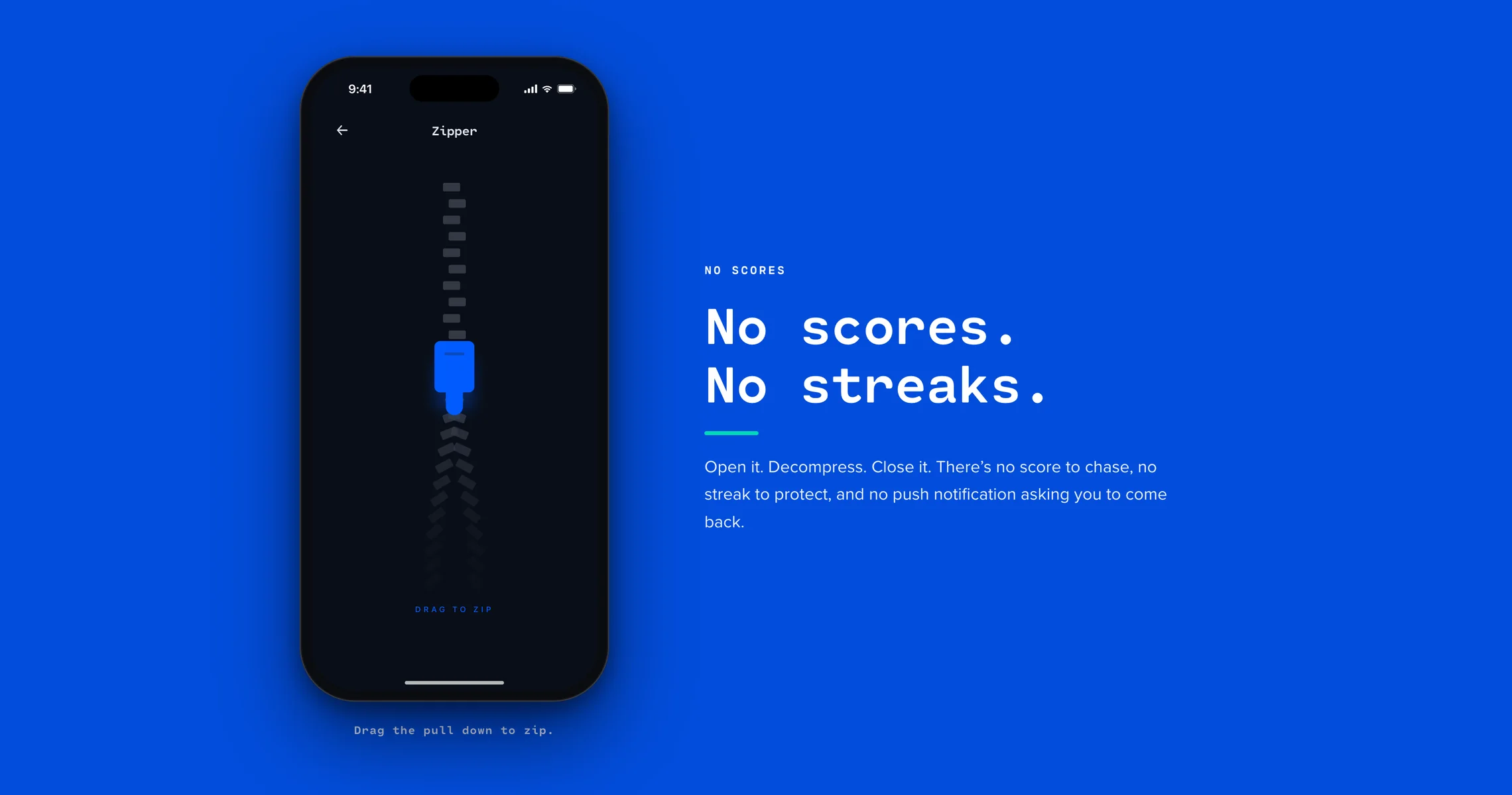 Fidgit&rsquo;s No scores module: the zipper fidget on Fidgit&rsquo;s blue
