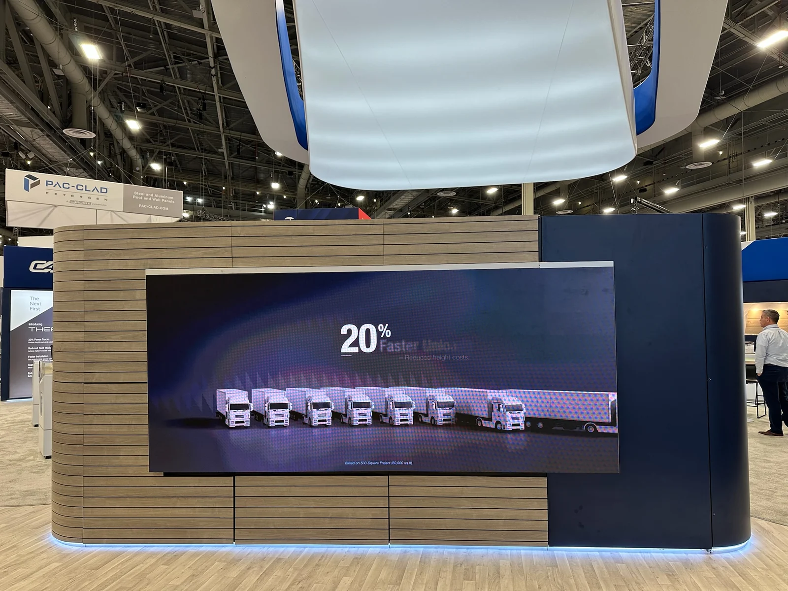 The booth&rsquo;s video wall: 20% fewer trucks
