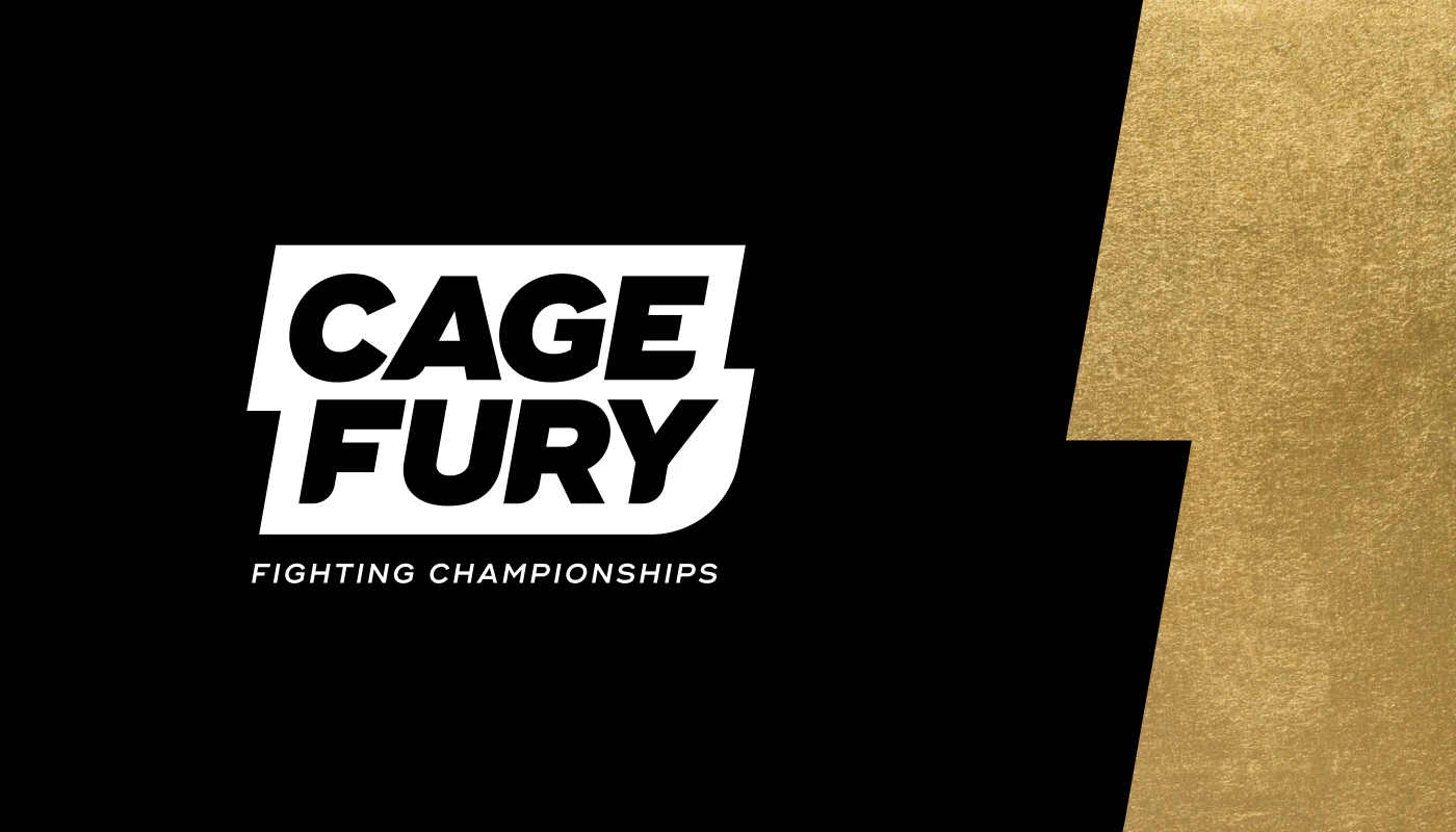Business card front: the Cage Fury mark, gold foil on the right