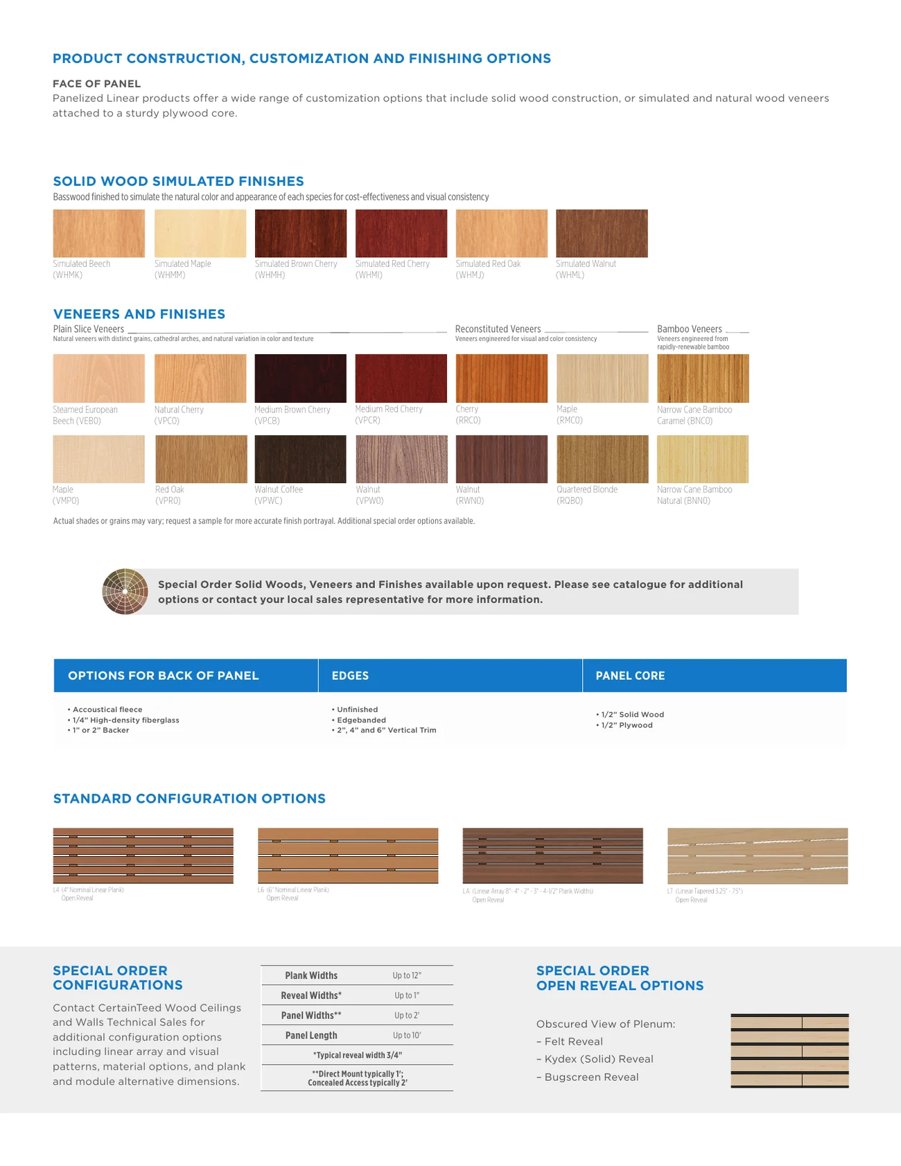 Panelized linear wood ceiling and wall systems data sheet, page 2