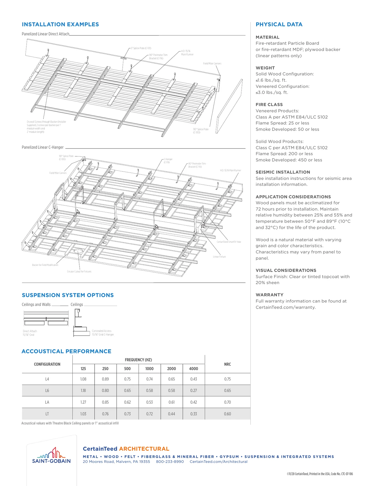 Panelized linear wood ceiling and wall systems data sheet, page 4