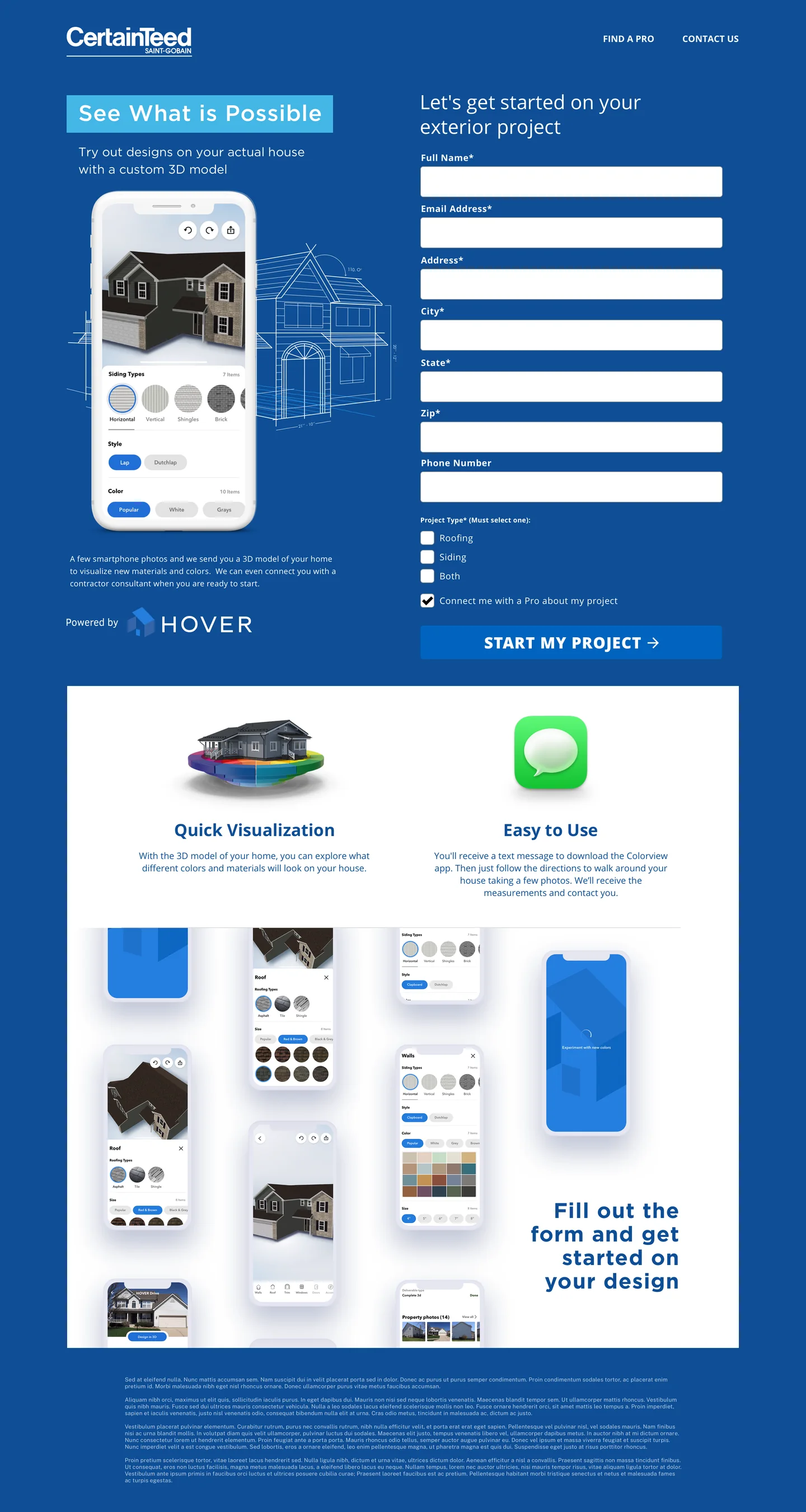 The Colorview landing page: see what is possible, powered by HOVER