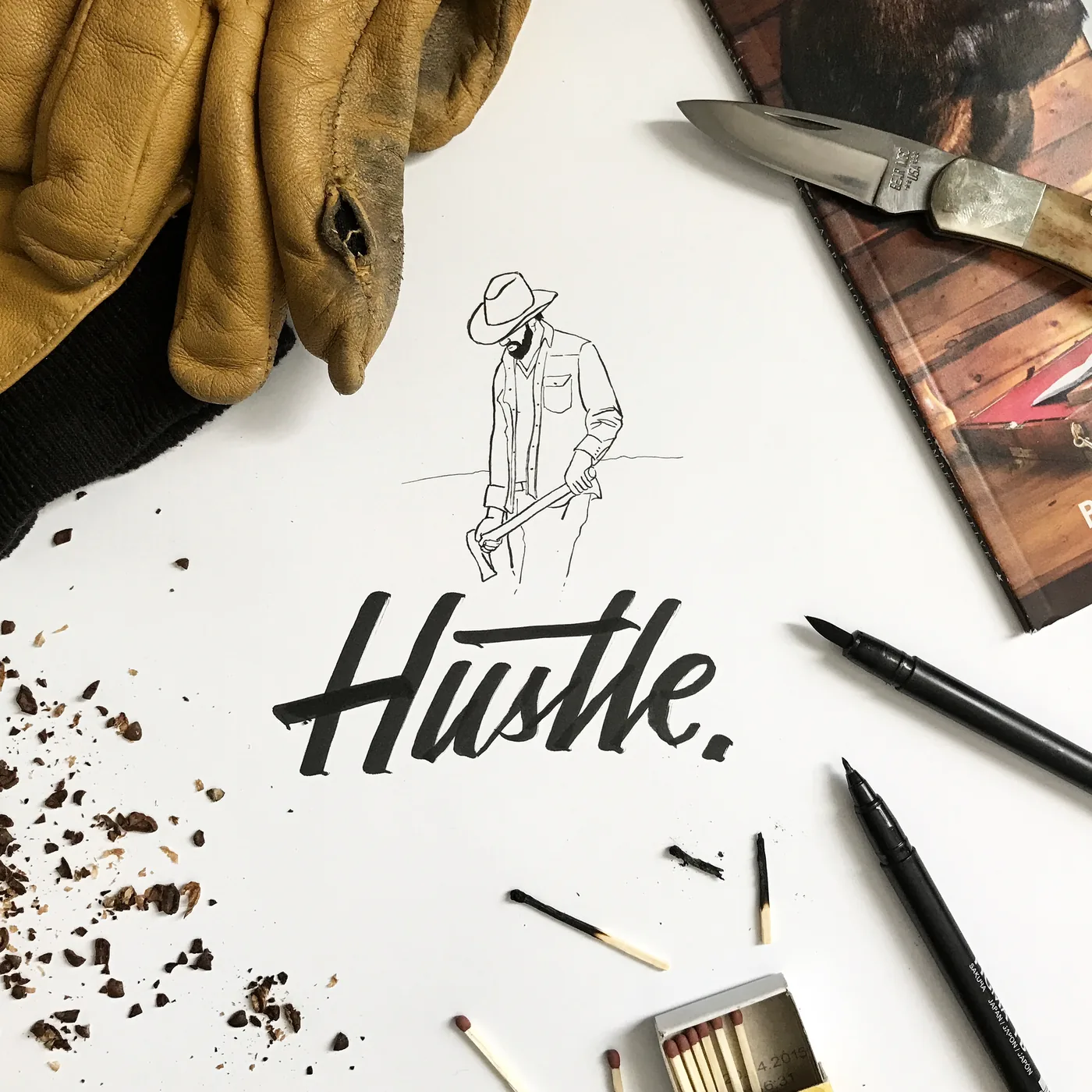 Hustle.. Lettering and illustration by hand.