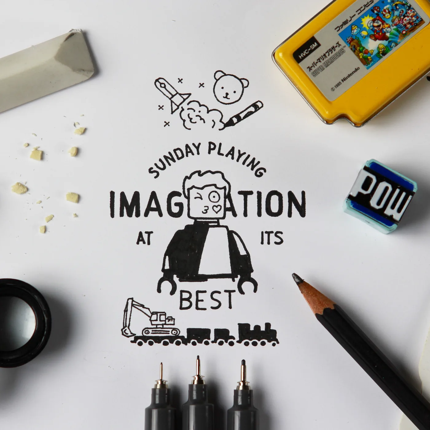 Sunday playing: imagination at its best. Lettering and illustration by hand.