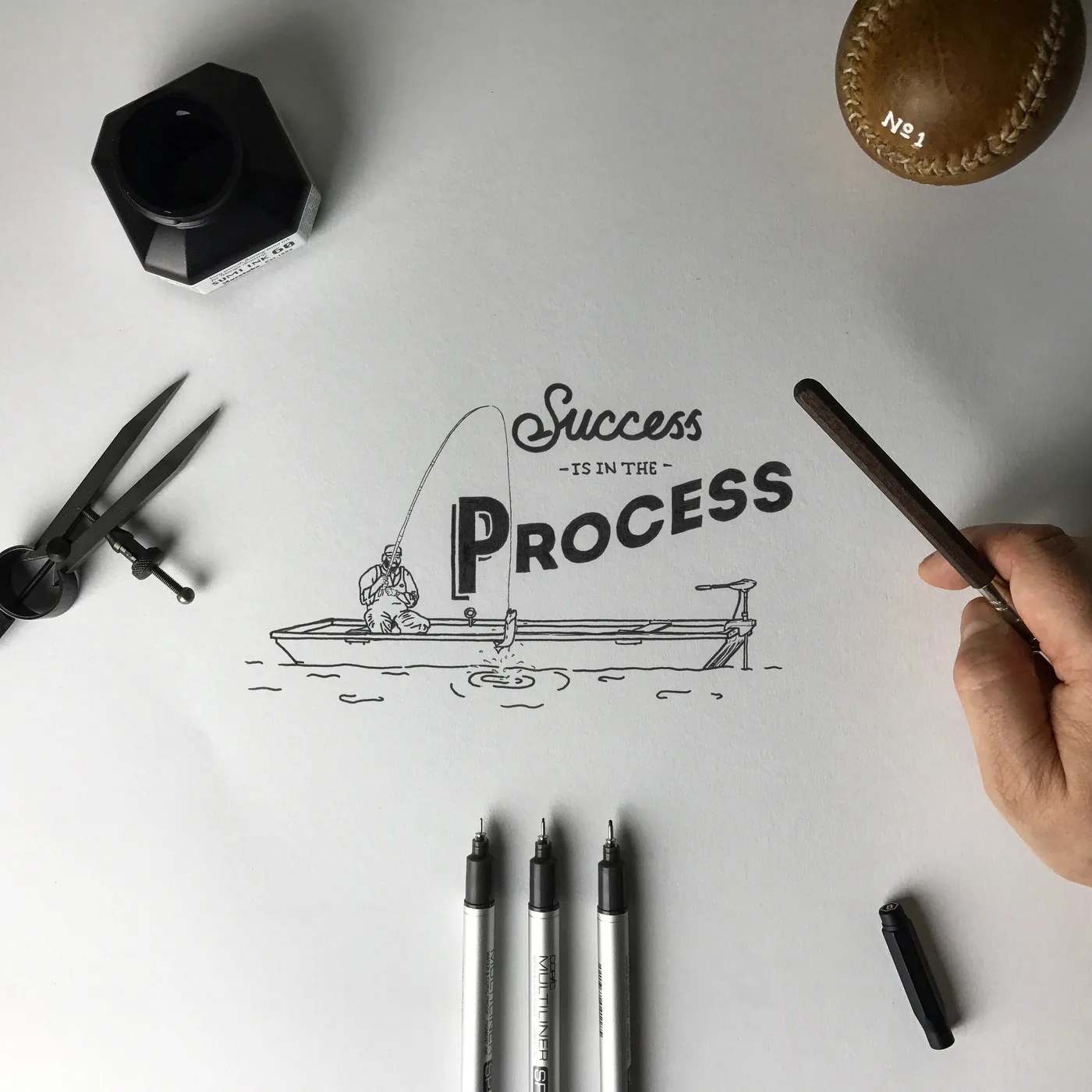 Success is in the process. Lettering and illustration by hand.