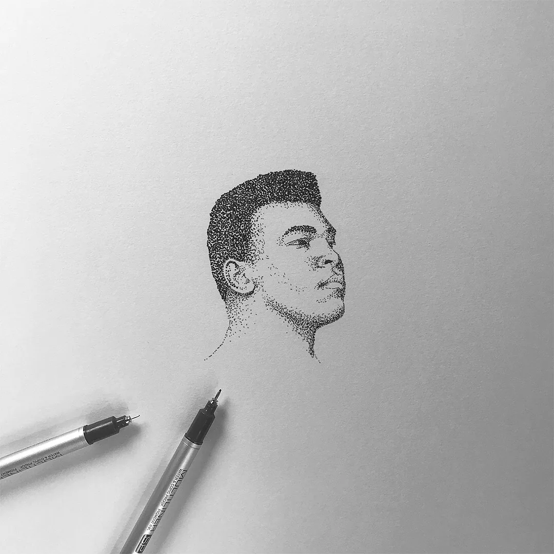 A portrait in stipple. Illustration by hand.