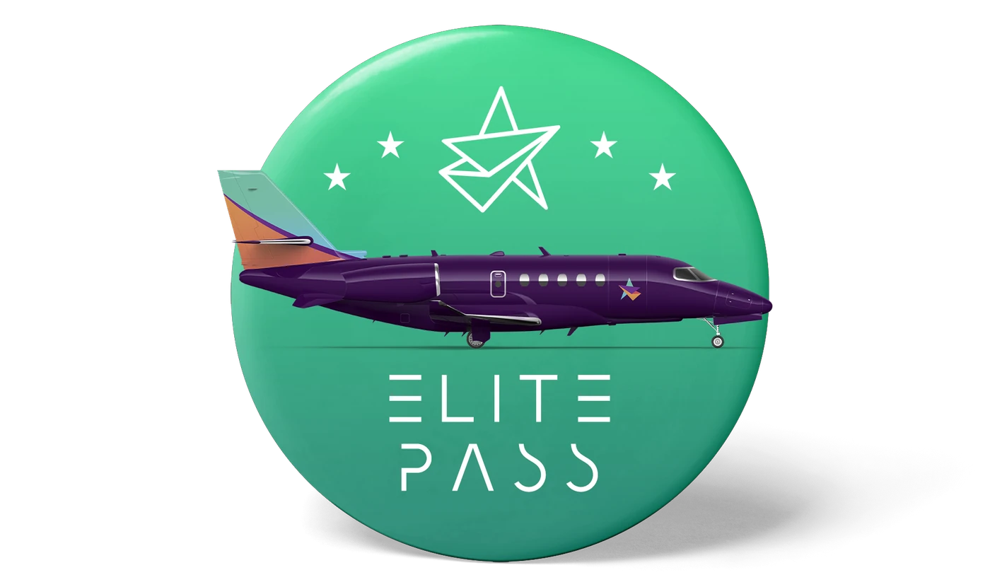 The Elite Pass token: a jet over a green coin