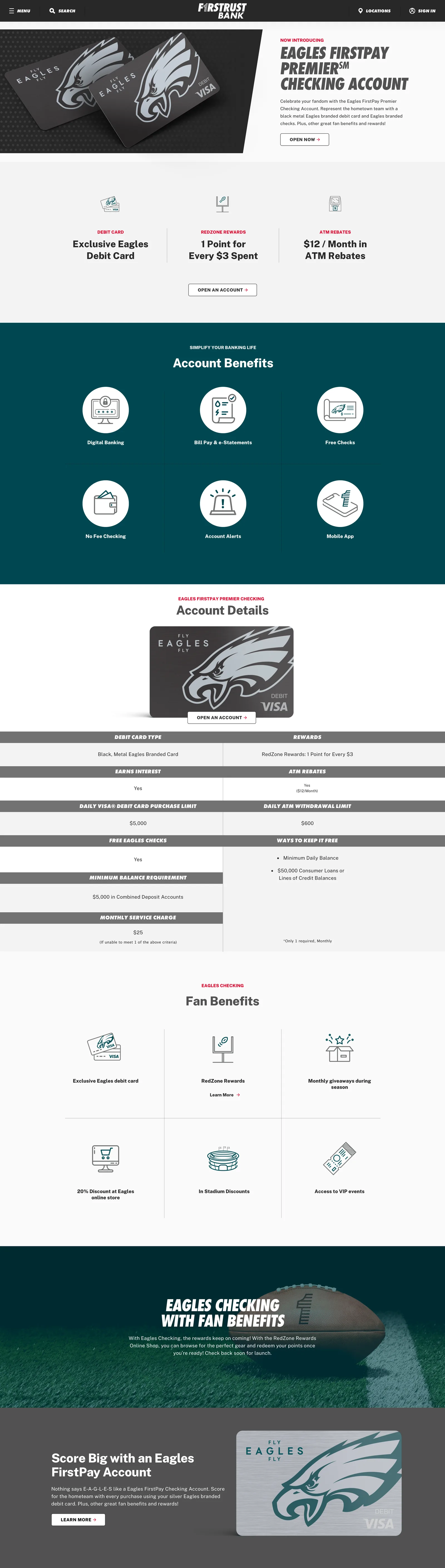 The Eagles FirstPay Premier checking page