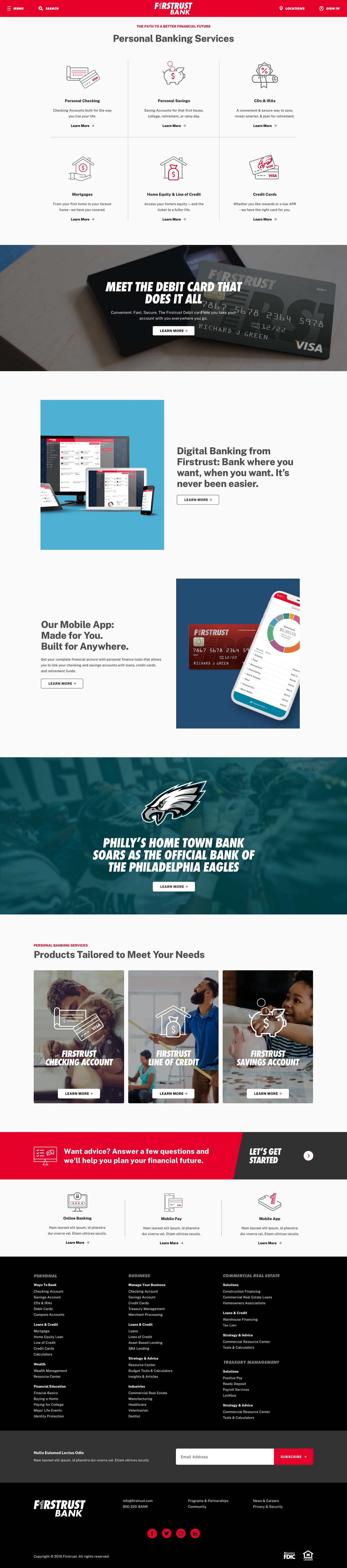 The personal banking overview page