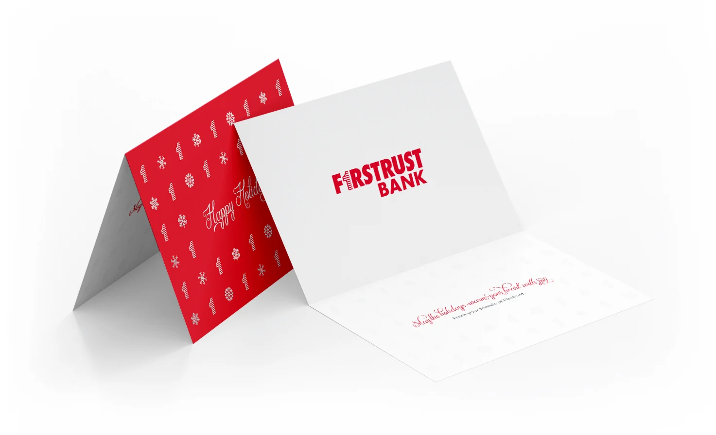 A red Firstrust greeting card