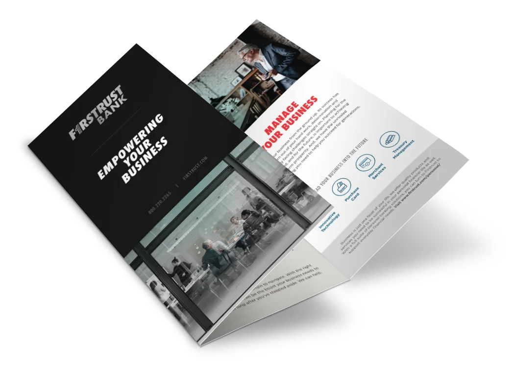 A black business brochure, open