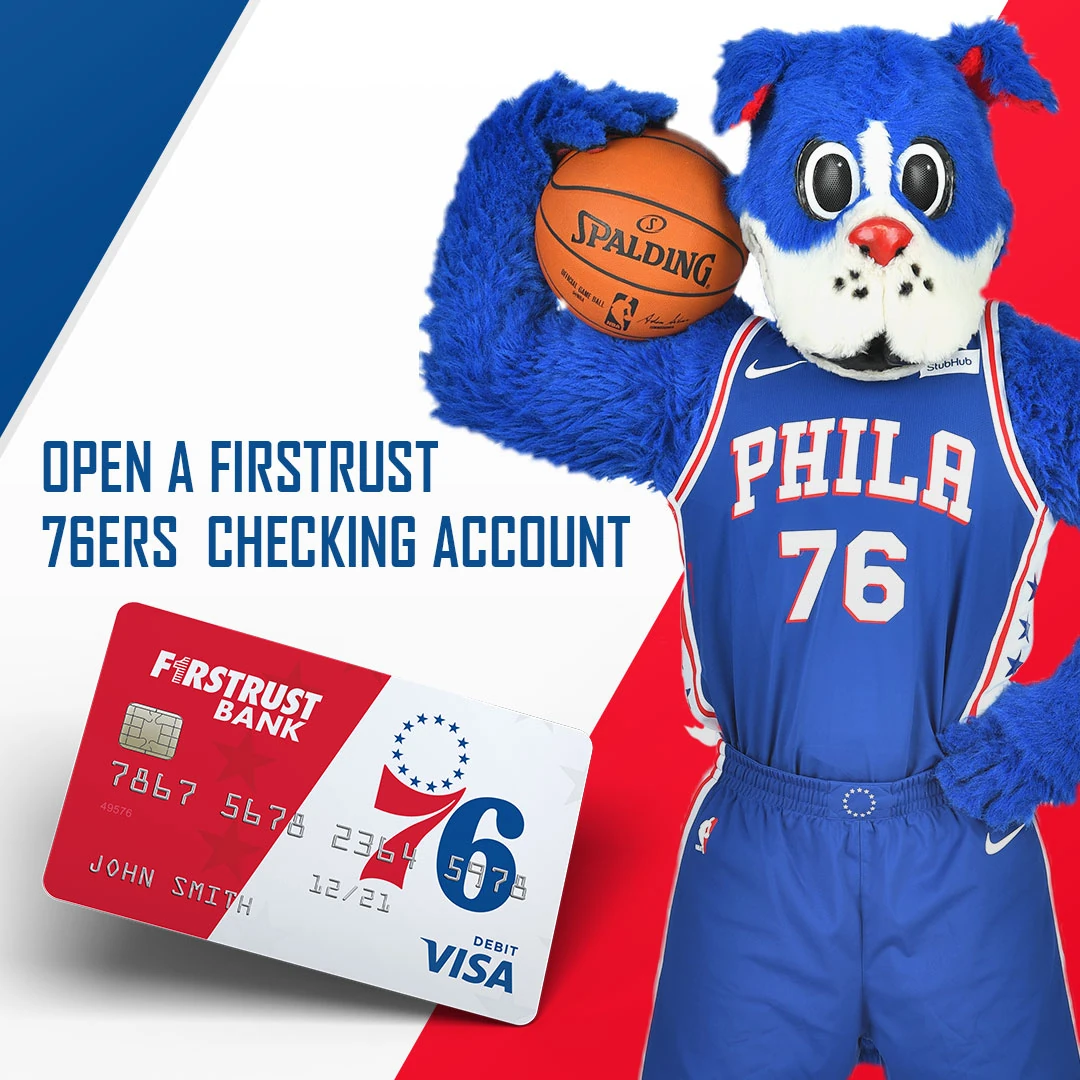 The Instagram post: open a Firstrust 76ers checking account