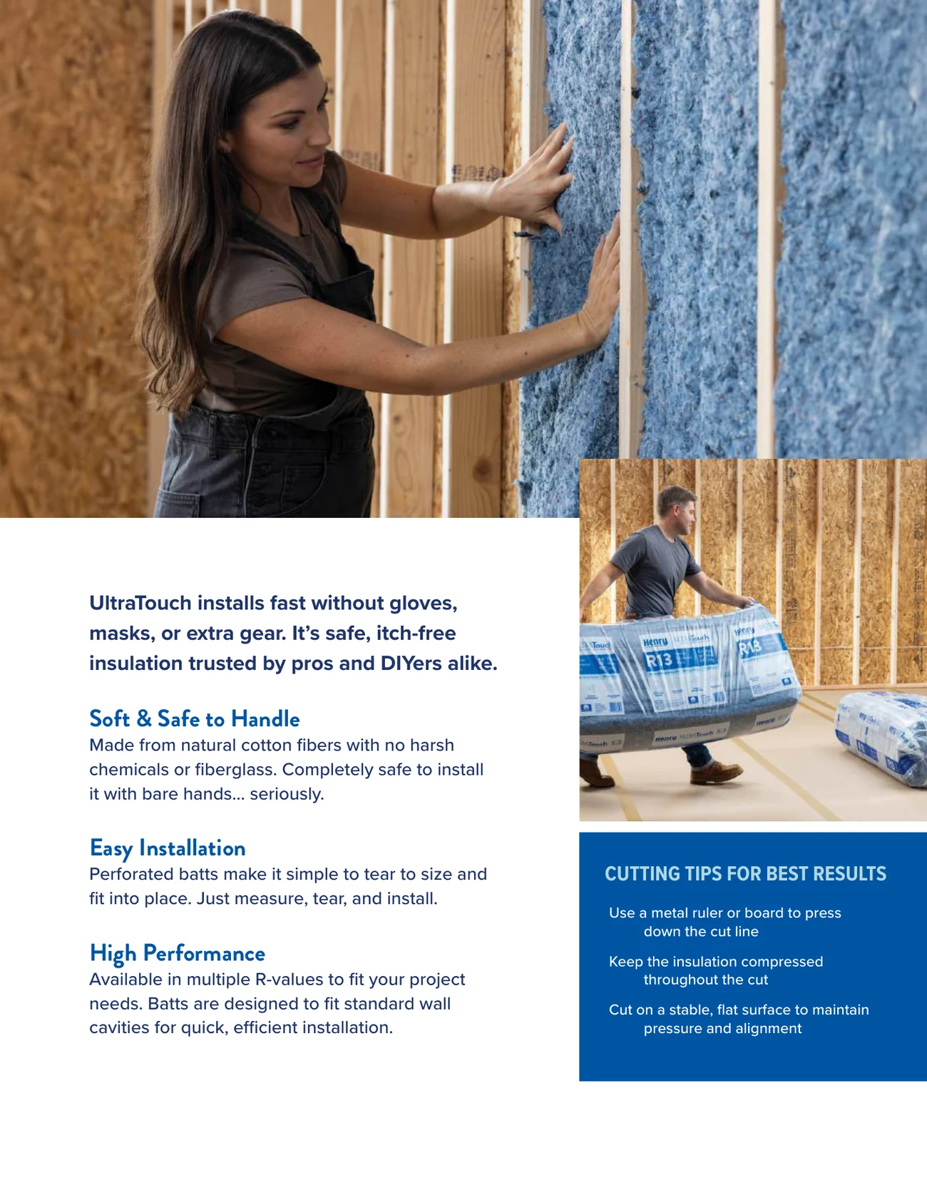 UltraTouch, smart for pros, easy for DIYers: the 4-page brochure, page 2