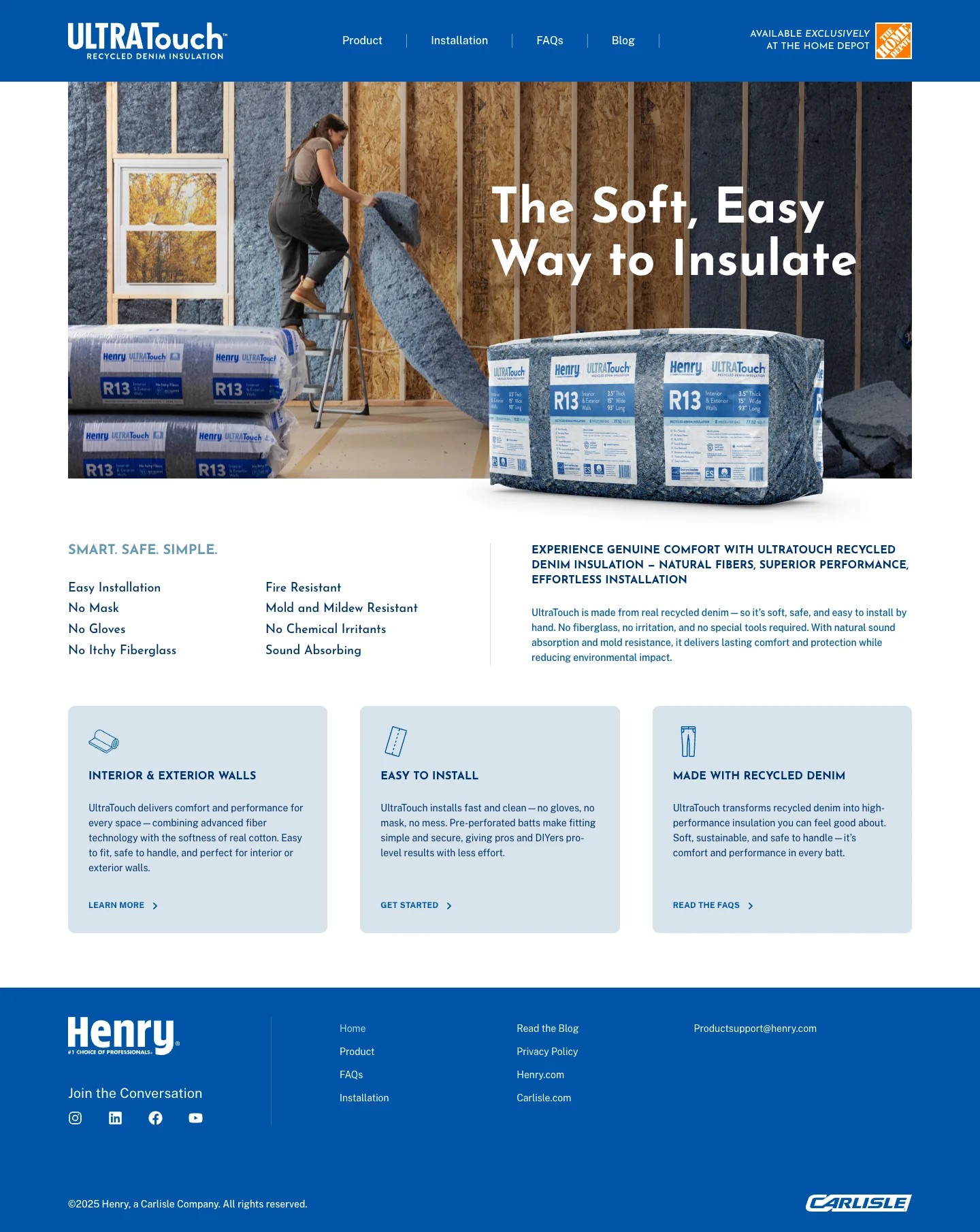 The henryultratouch.com home page: the soft, easy way to insulate