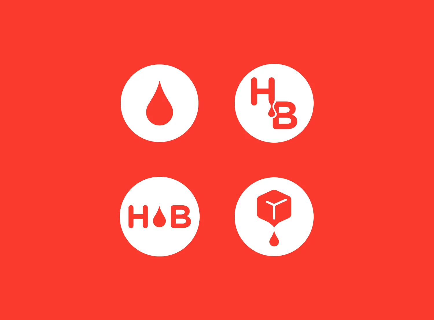 The drop, the H and B, the H drop B and the cold brew cube, each in a circle