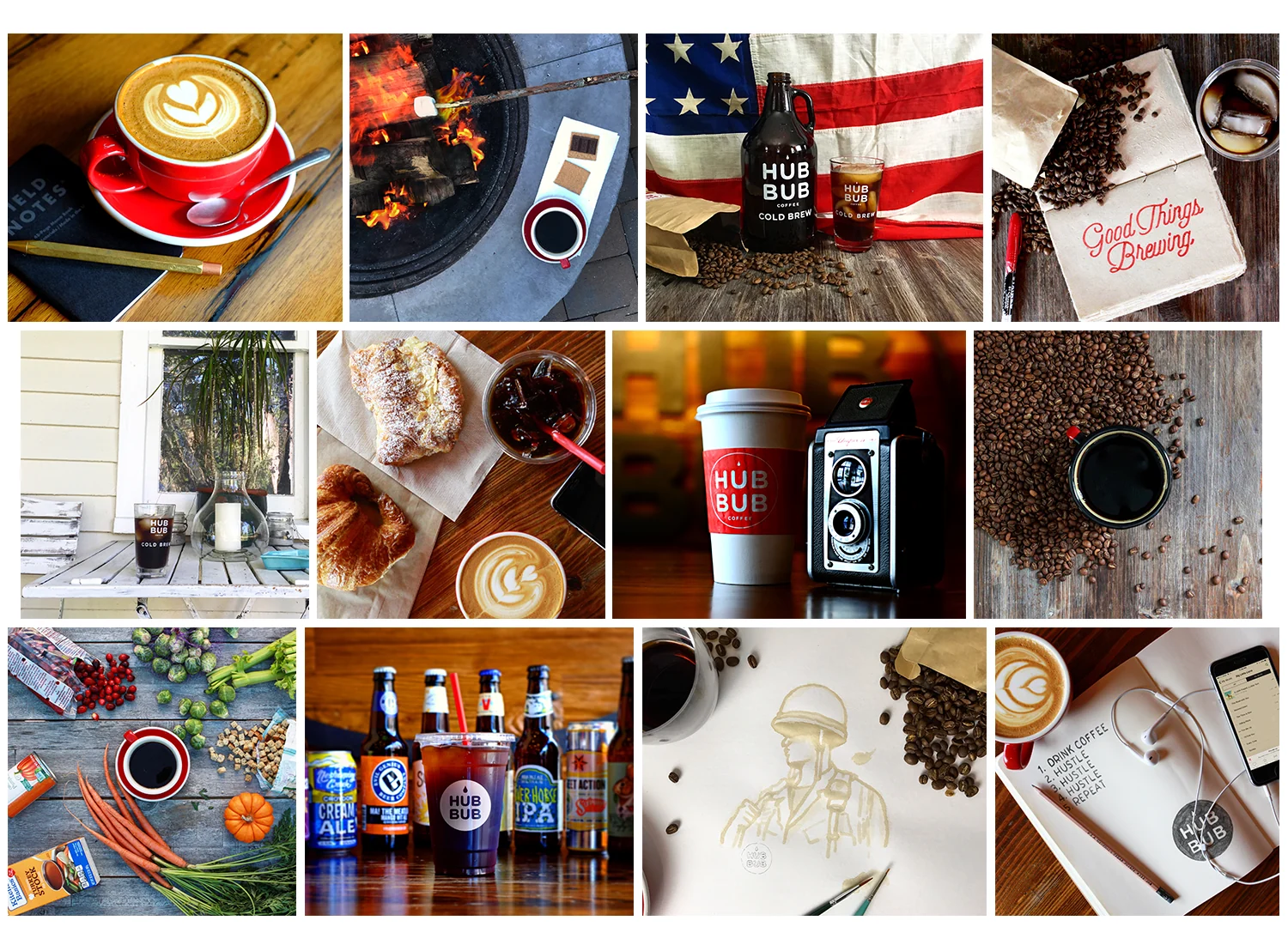 The mood: latte art, beans, donuts, cold brew, the cart