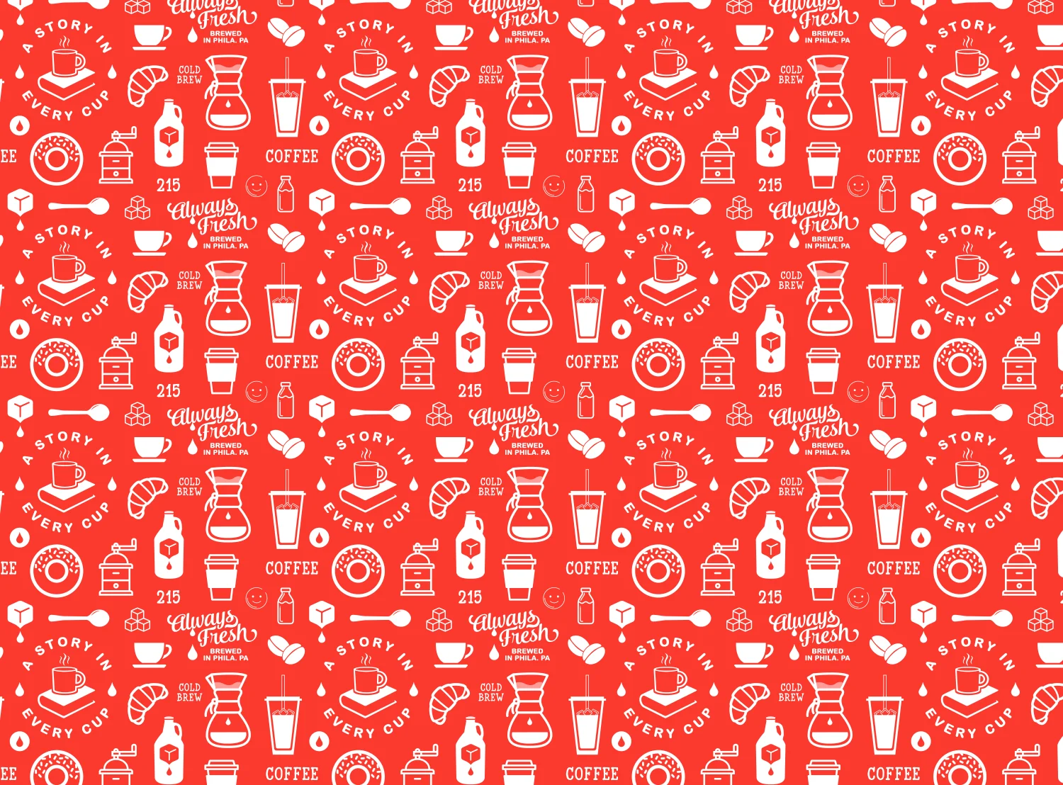 The Hubbub pattern: cups, beans, kettles and the marks, white on red