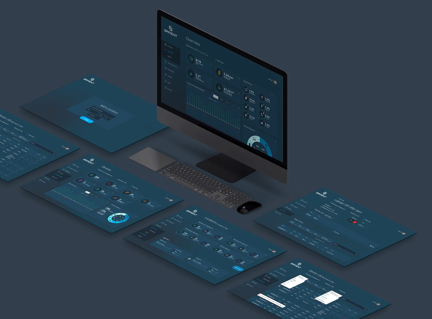 Sapient on a desktop, its screens laid out around it