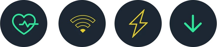 The status icons: health, signal, power and download