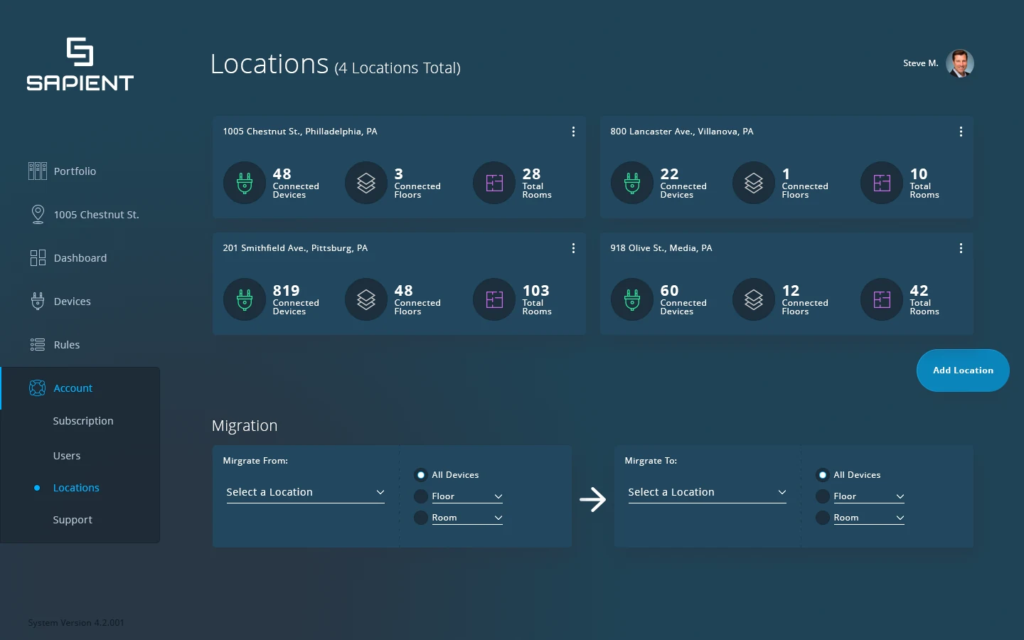 Locations, and moving devices between them