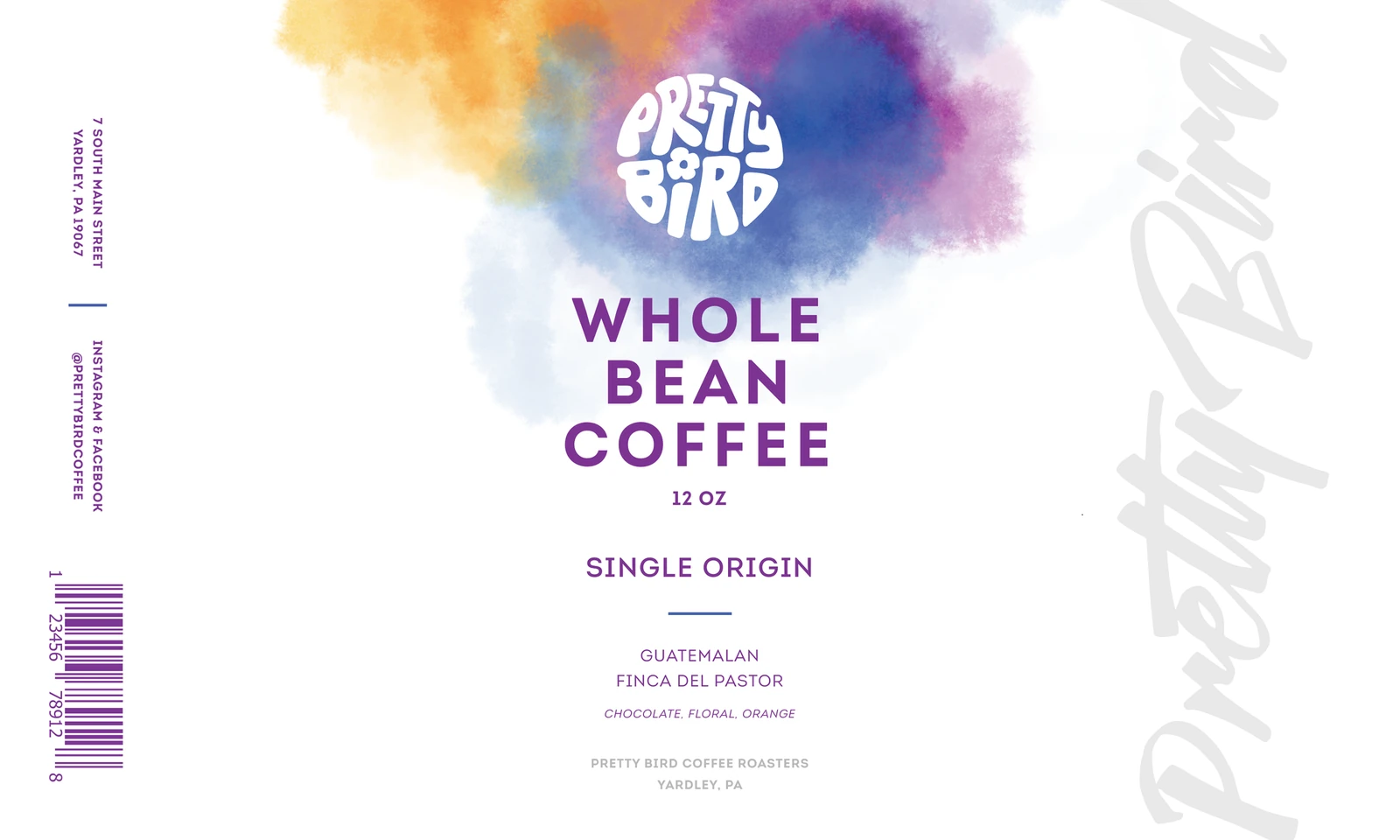 The violet crowler label, flat: whole bean coffee, single origin