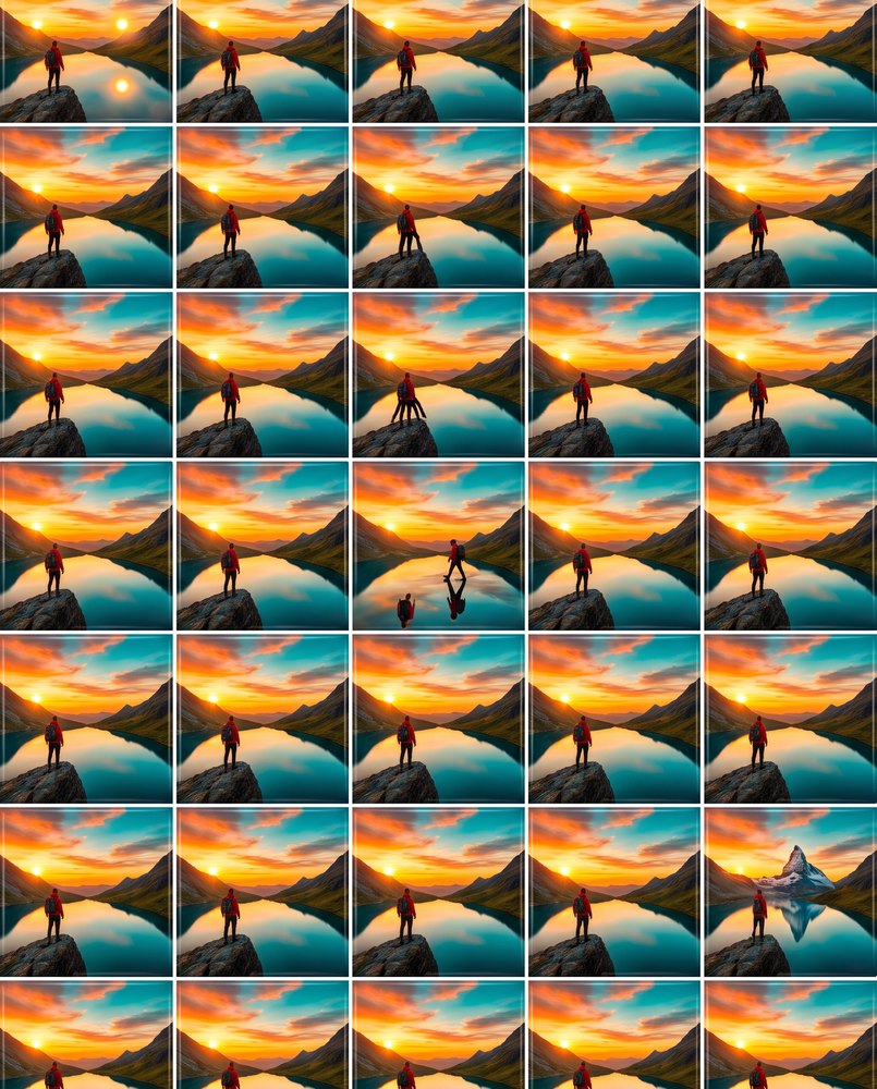 A grid of near-identical AI sunset images