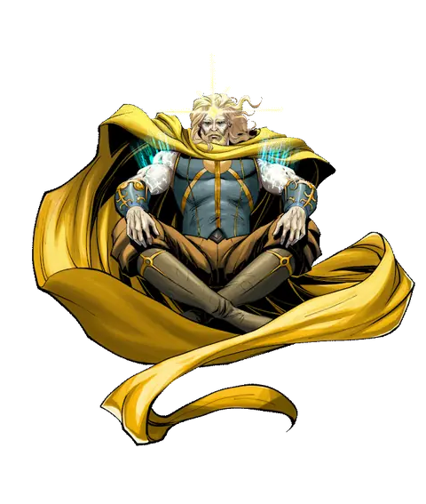Doctor Alexander Arcana, cross-legged in a gold cape, floating over the open Book of Arcana