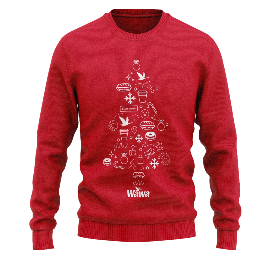 Holiday sweater, a tree of Wawa icons